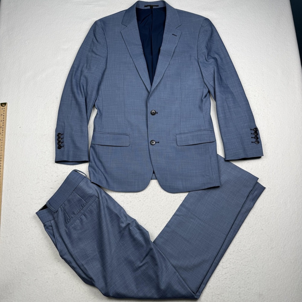 State and Liberty Suit Mens 38 29x29 Blue Solid Stretch 2 Piece Athletic Fit